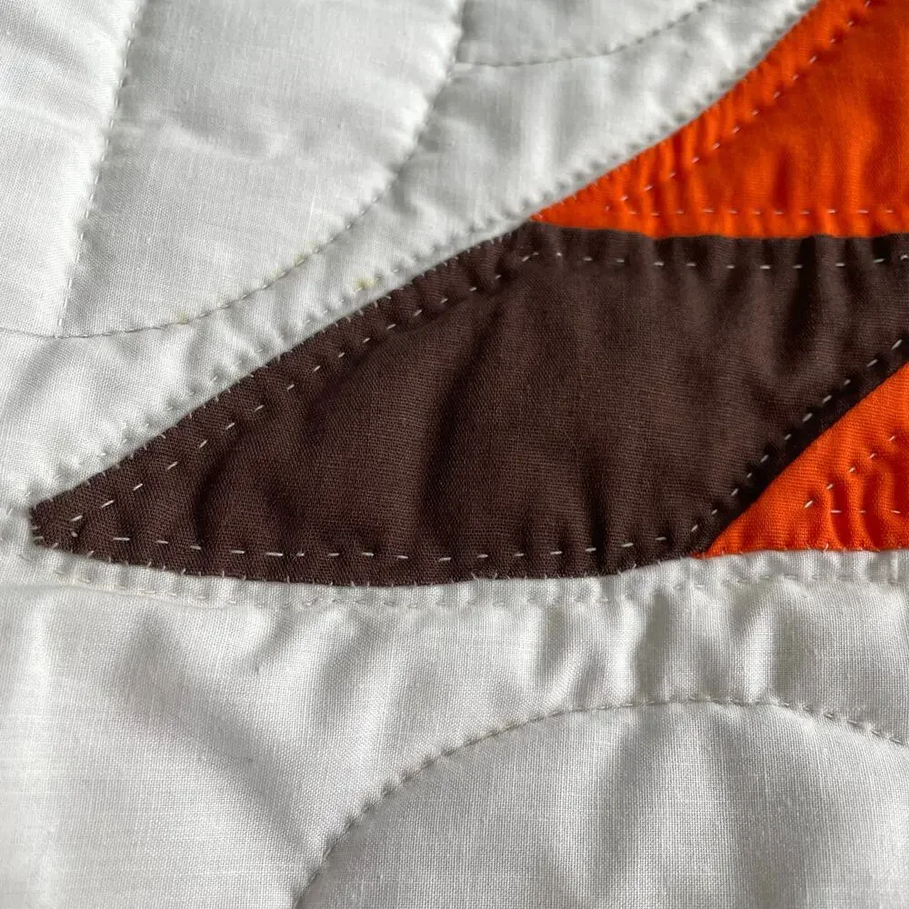 Vintage Handmade Harvest Lone Star Quilt Texas Orange Brown Fall Autumn *READ*